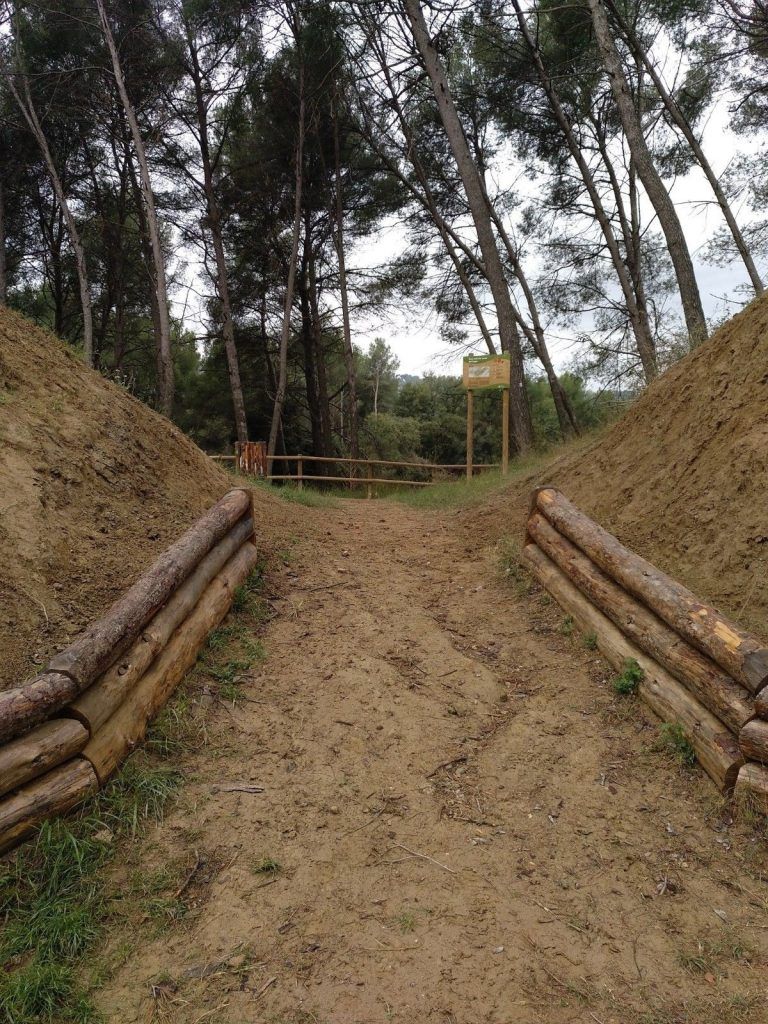 Entrada a una pista forestal construida con troncos
