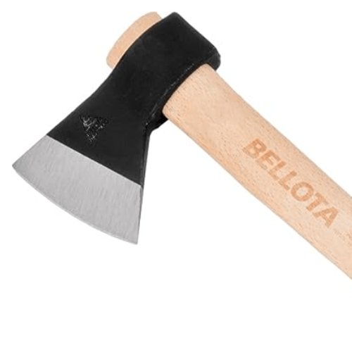 Hacha para cortar leña a una mano de texto